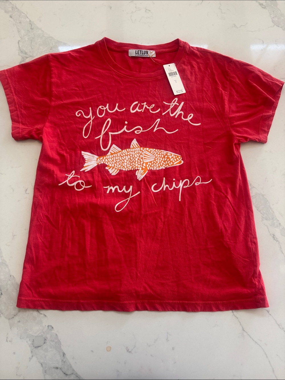 Letluv for Anthropologie Red Graphic Tee - "You Are the Fish to My Chips"